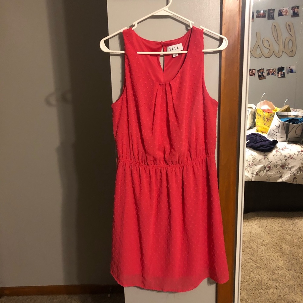 Dotted Cinched waist pink/peach colored dress